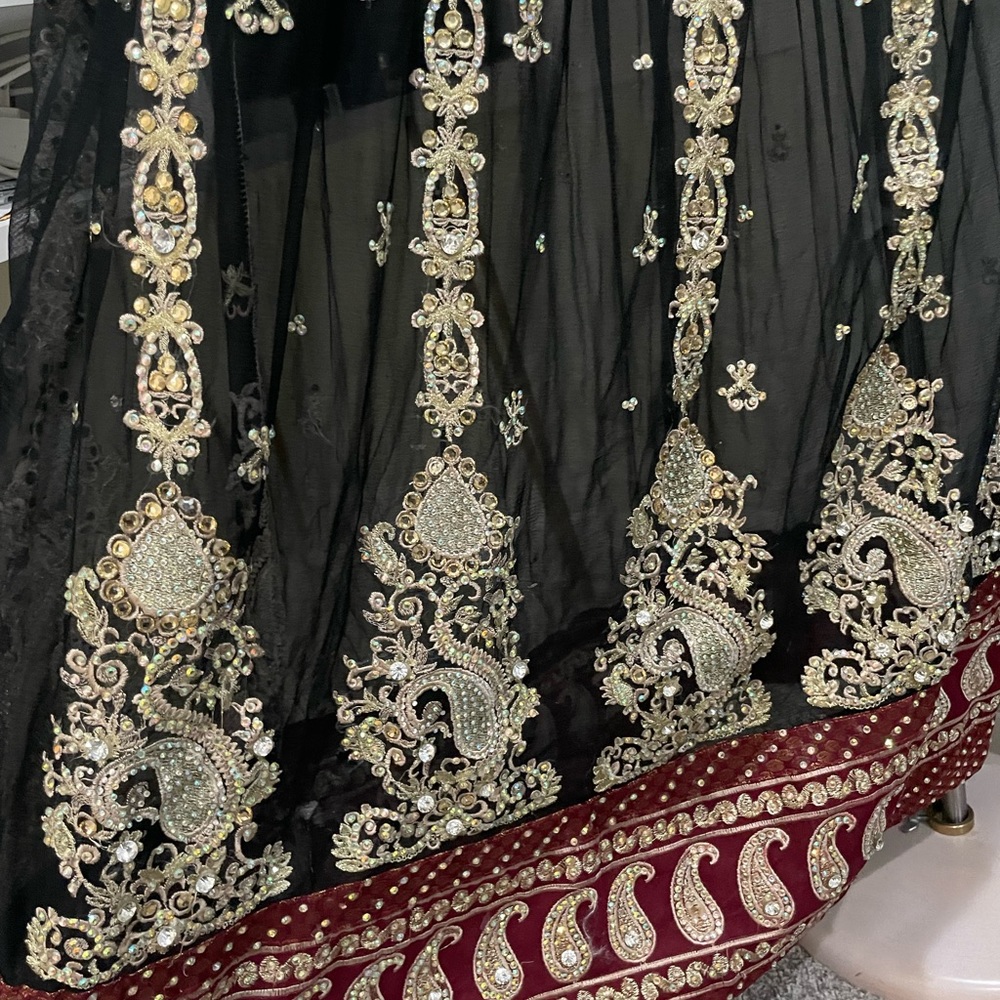 Indian Pakistani black & maroon stonework gown maxi